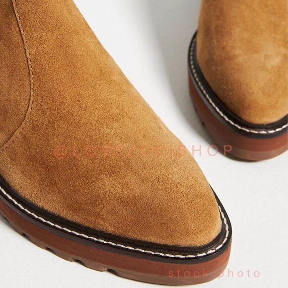 Minimalist | Cecelia for Anthropologie Tan Suede Platform Pull-On Boot | Wedge - Picture 16 of 16